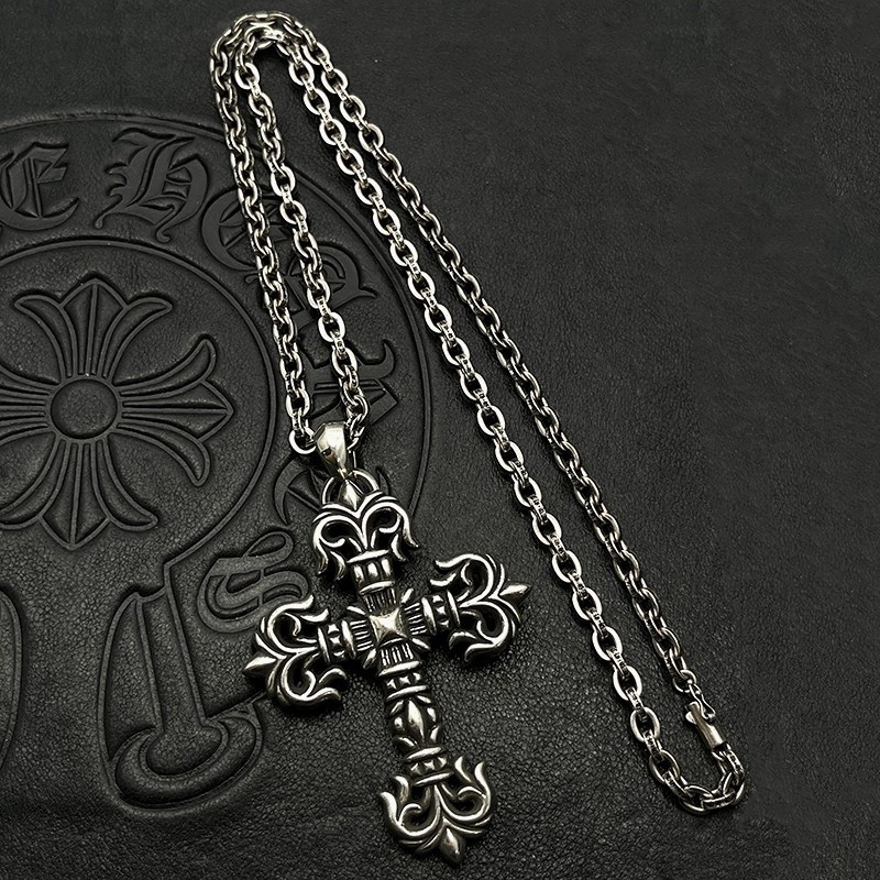 Ch**me He**ts large flame cross pendant necklace