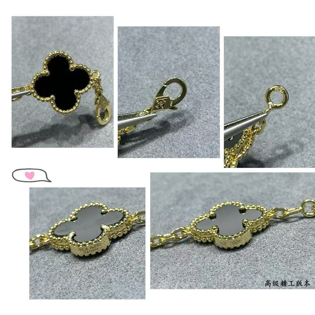 V*N CL*F & arpels black five-flowered four-leaf clover bracelet chain length approx.19cm