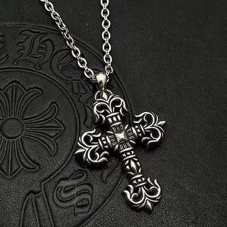Ch**me He**ts large flame cross pendant necklace