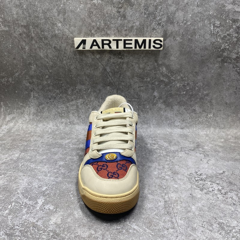 GC Screener Trimmed Distressed Leather and Printed Canvas Sneaker