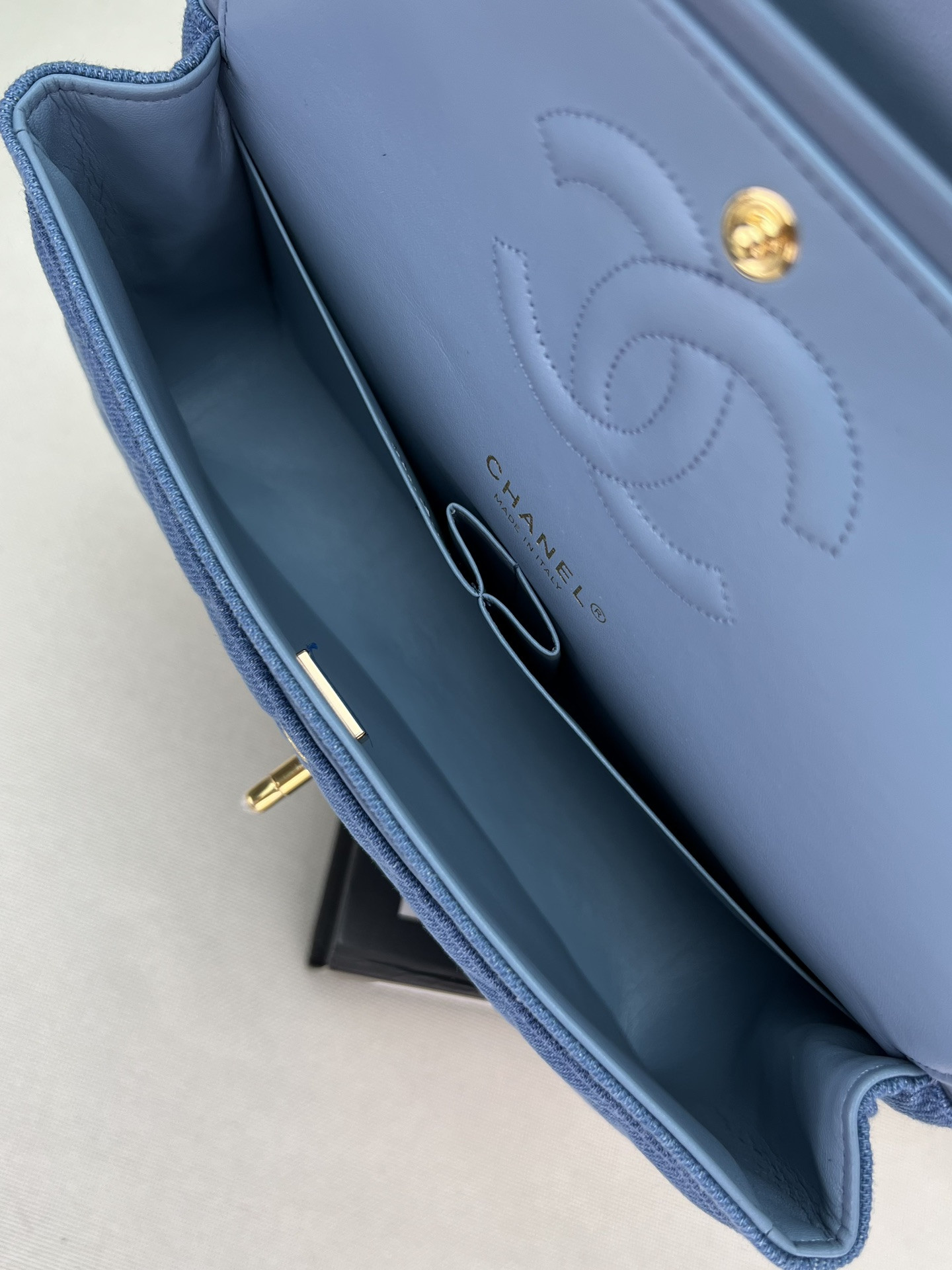 Ch*el classic 11.12 handbag tweed & gold-tone metal 6 × 9.9 × 2.5 in