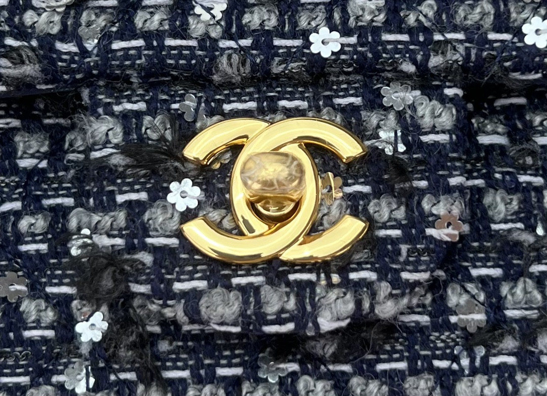 Ch*el classic 11.12 handbag tweed & gold-tone metal 6 × 9.9 × 2.5 in