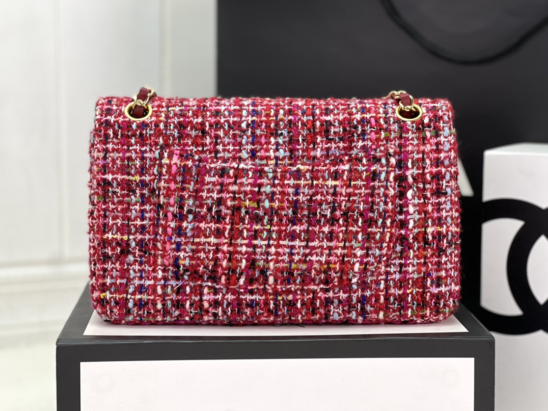 Ch*el classic 11.12 handbag tweed & gold-tone metal   6 × 9.9 × 2.5 in